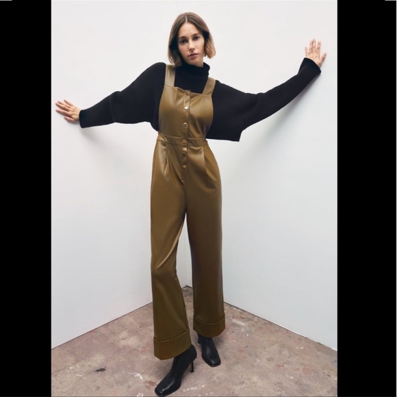ZARA FAUX LEATHER JUMPSUIT | SIZE: XL | NWT - Picture 1 of 8